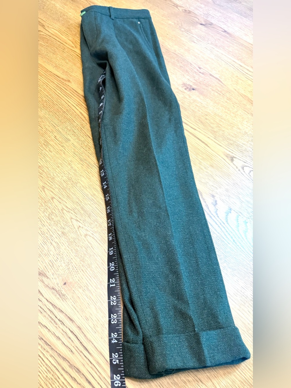 Manuel Ritz Wool Trousers Green Cropped Cuffed Colorful Button Fly Size 32 - Picture 4 of 12